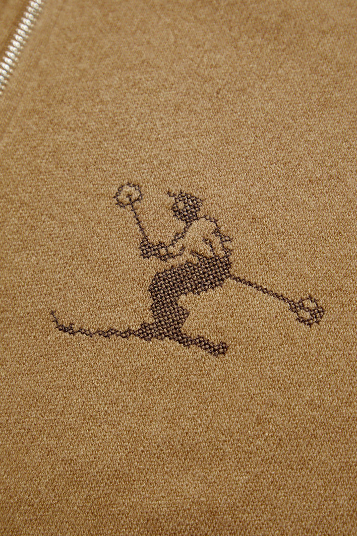 Camel Knit Zipped Hoodie