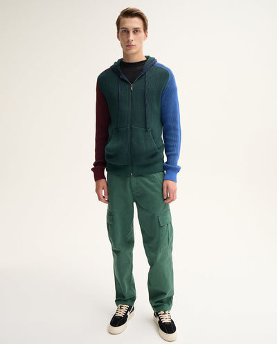 Multicolor Zipped Knitted Men Hoodie