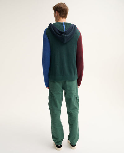 Multicolor Zipped Knitted Men Hoodie