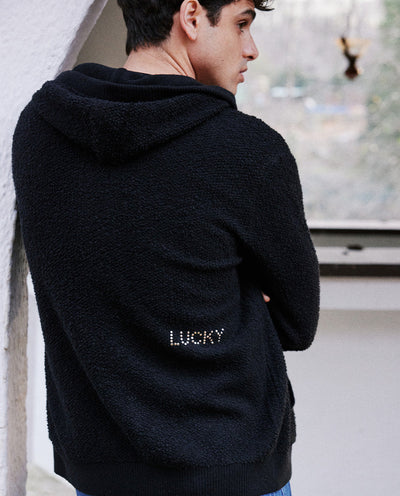 Black Lucky Knitted Men Hoodie