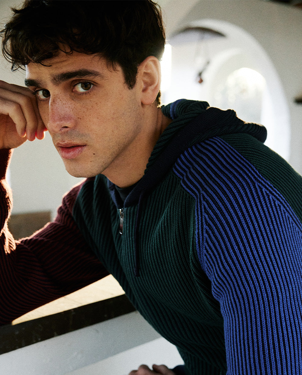 Multicolor Knit Zipped Hoodie